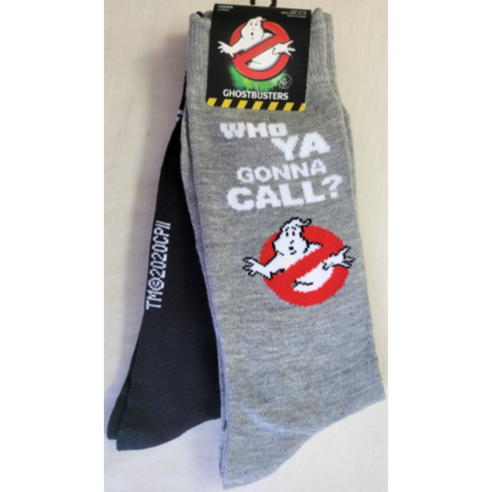 Ghostbusters Men's Crew Socks 2 Pack Large 10-13 Black Gray Who Ya Gonna Call